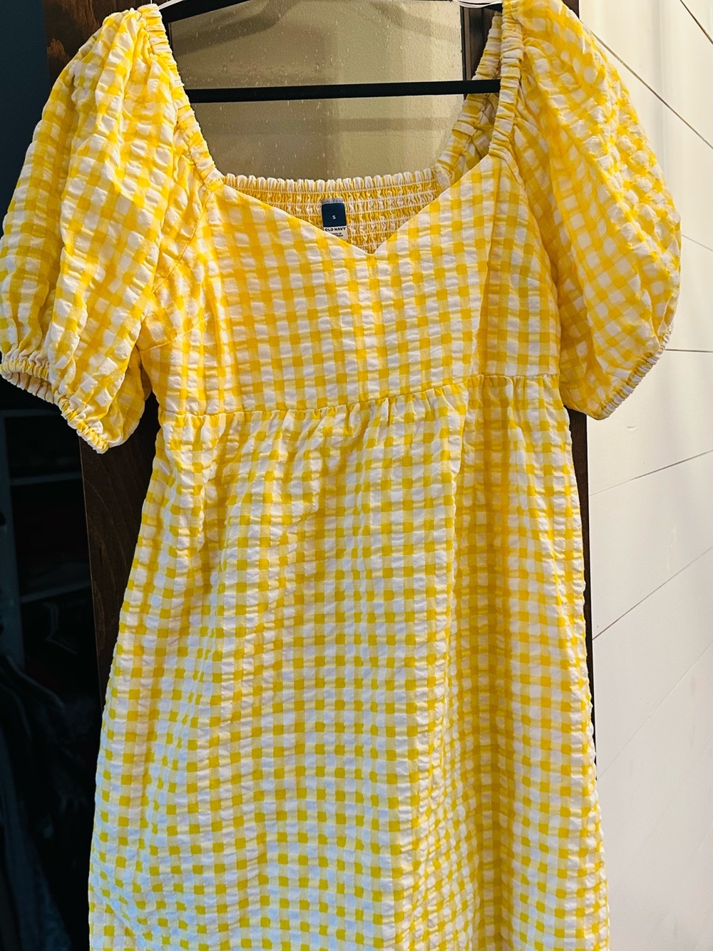 Yellow Gingham Puff-Sleeve Kids Dress